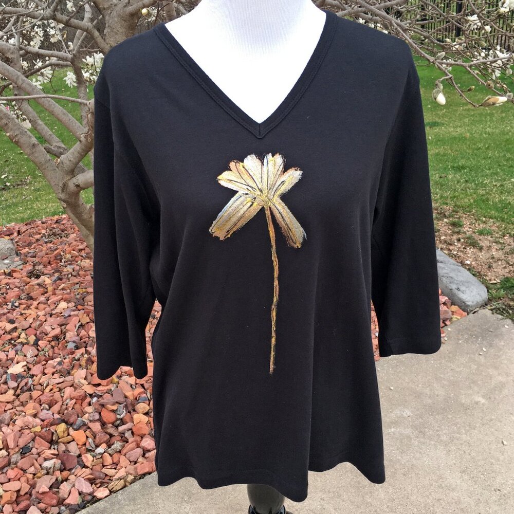Victoria Black and Metallic Floral V-NeckShirt